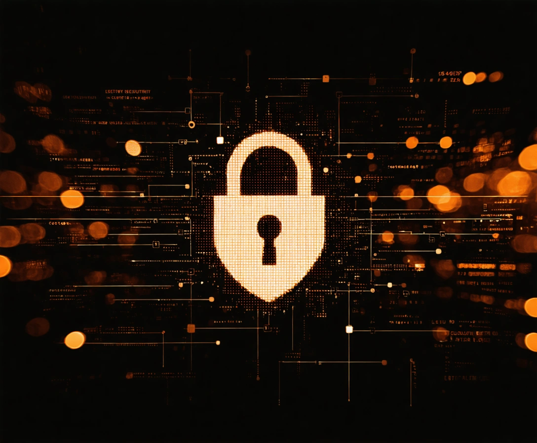 north-port-p3-1 Digital security symbols over a network grid with city outlines