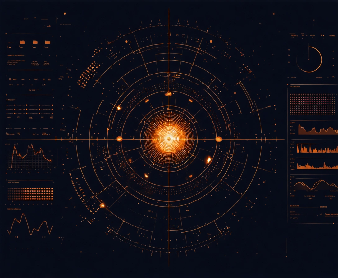 Glowing radar interface detecting digital threats in dark tones