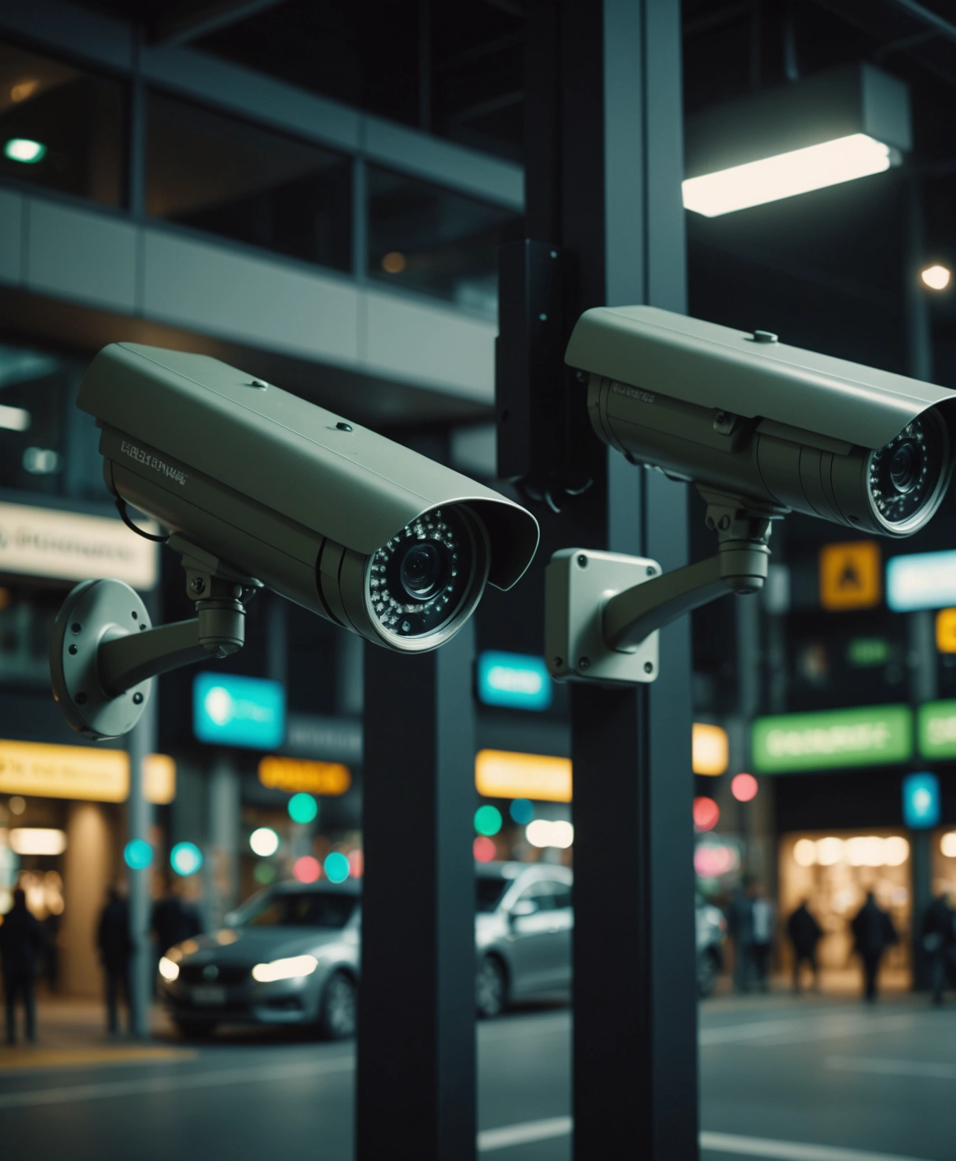 video-surveillance-p-2 AI-powered security cameras analyzing live footage on a dark background