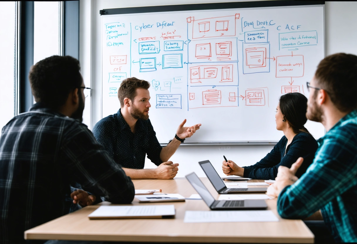 Cyber defense expert explaining data loss scenarios to small business team