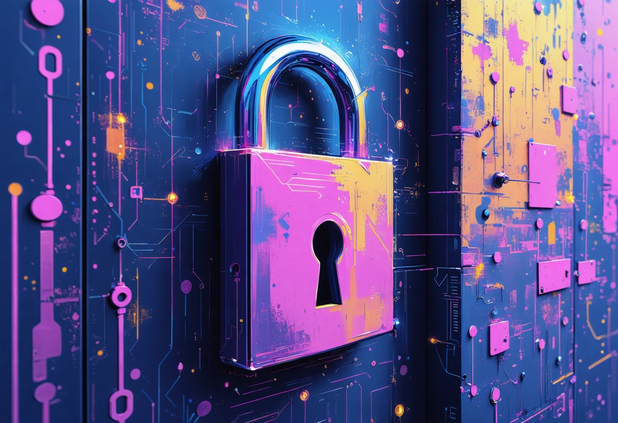 Digital lock with binary code overlay, symbolizing encryption and data security for SMBs.