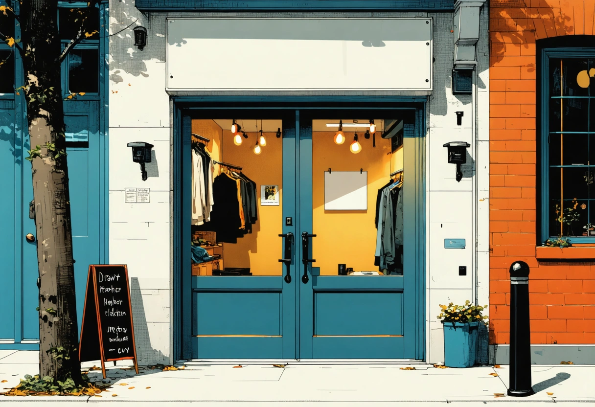 a-small-business-storefront-at-night-D8Gyh3.webp Small business storefront at night with security cameras monitoring entrance and sidewalk, well-lit and secure.