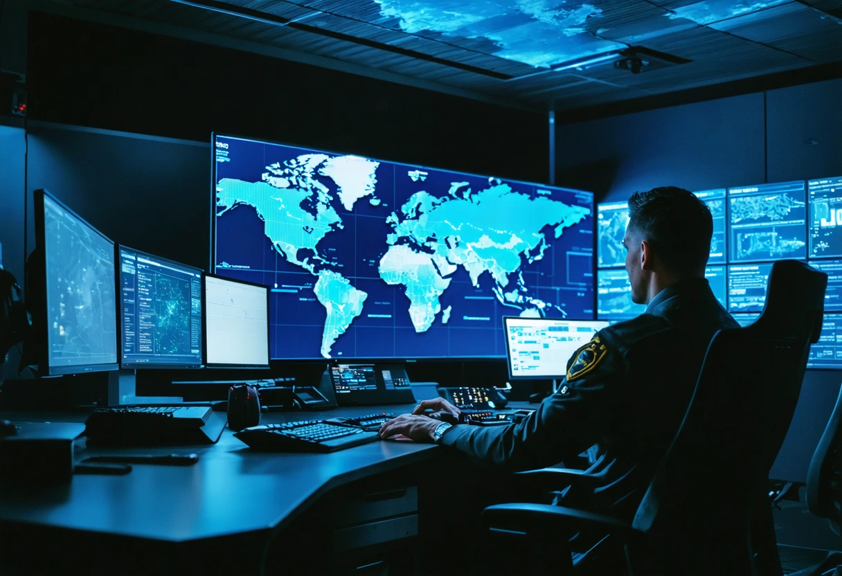 a-veteran-led-team-in-a-modern-VvkGoL.webp Veteran-led team analyzes data breach in command center with digital map and glowing screens.