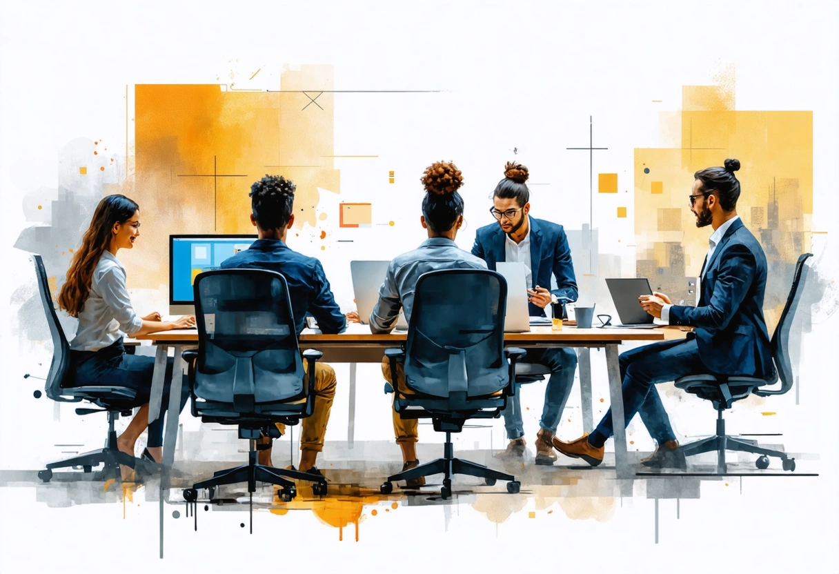 Diverse team discussing security protocols in modern office setting