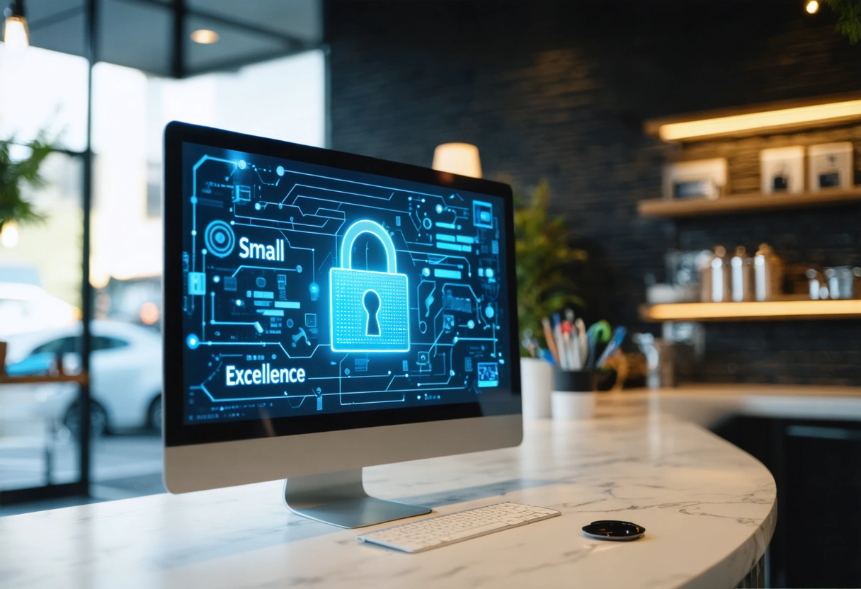 Small business displaying digital cybersecurity certificate prominently