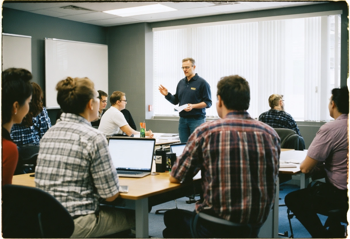 Workshop with employees learning about password security benefits