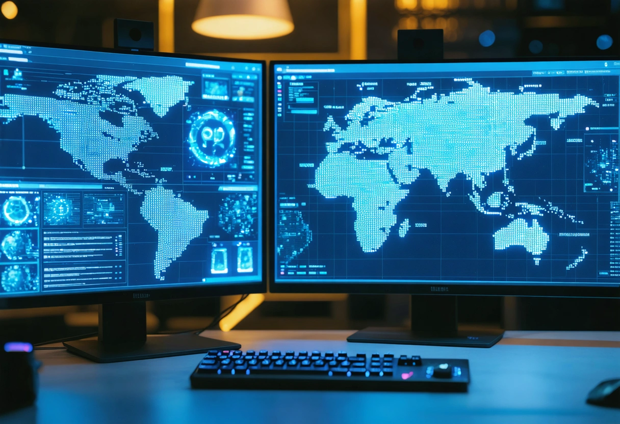 AI systems analyzing login data with blockchain visualization