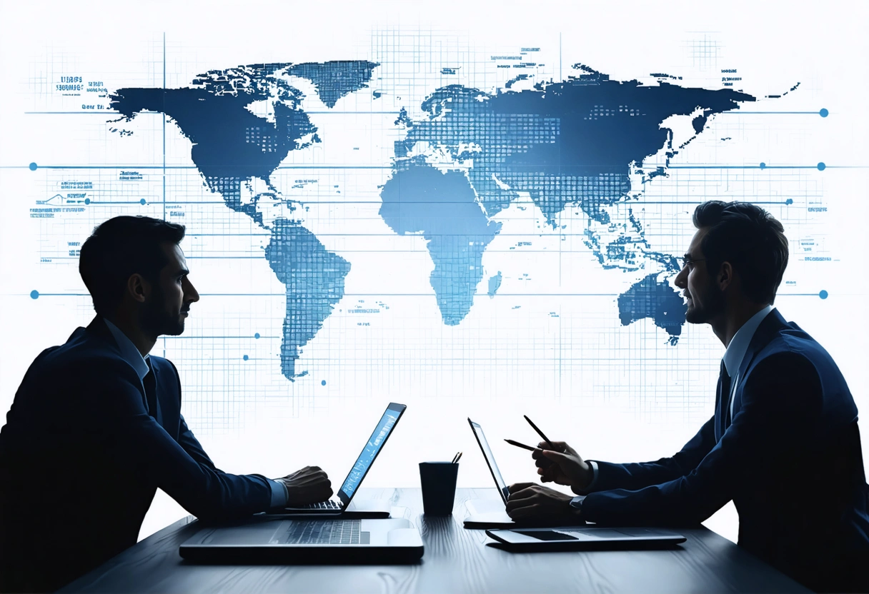 Veteran cybersecurity experts presenting a strategic plan to small business leaders in a modern boardroom,