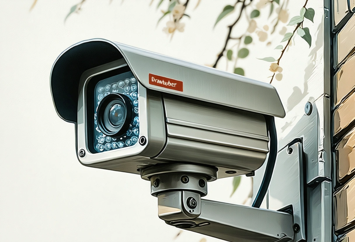 Close-up of high-definition security camera in modern office setting