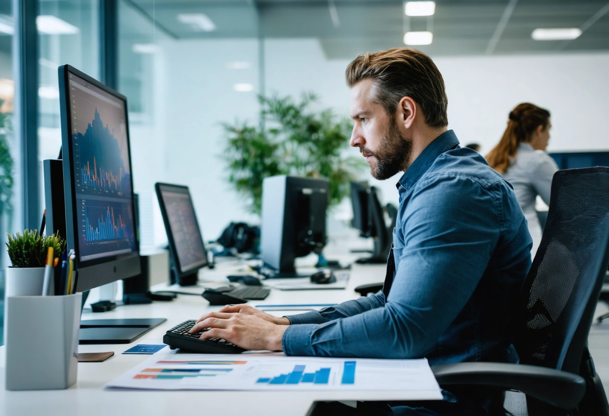 Professional reviewing data protection steps at a secure workstation