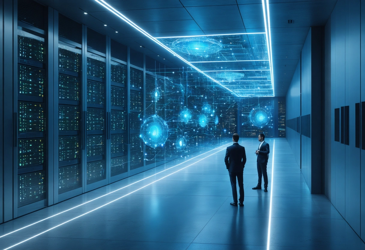 IT team reviews access control and continuous verification in modern office