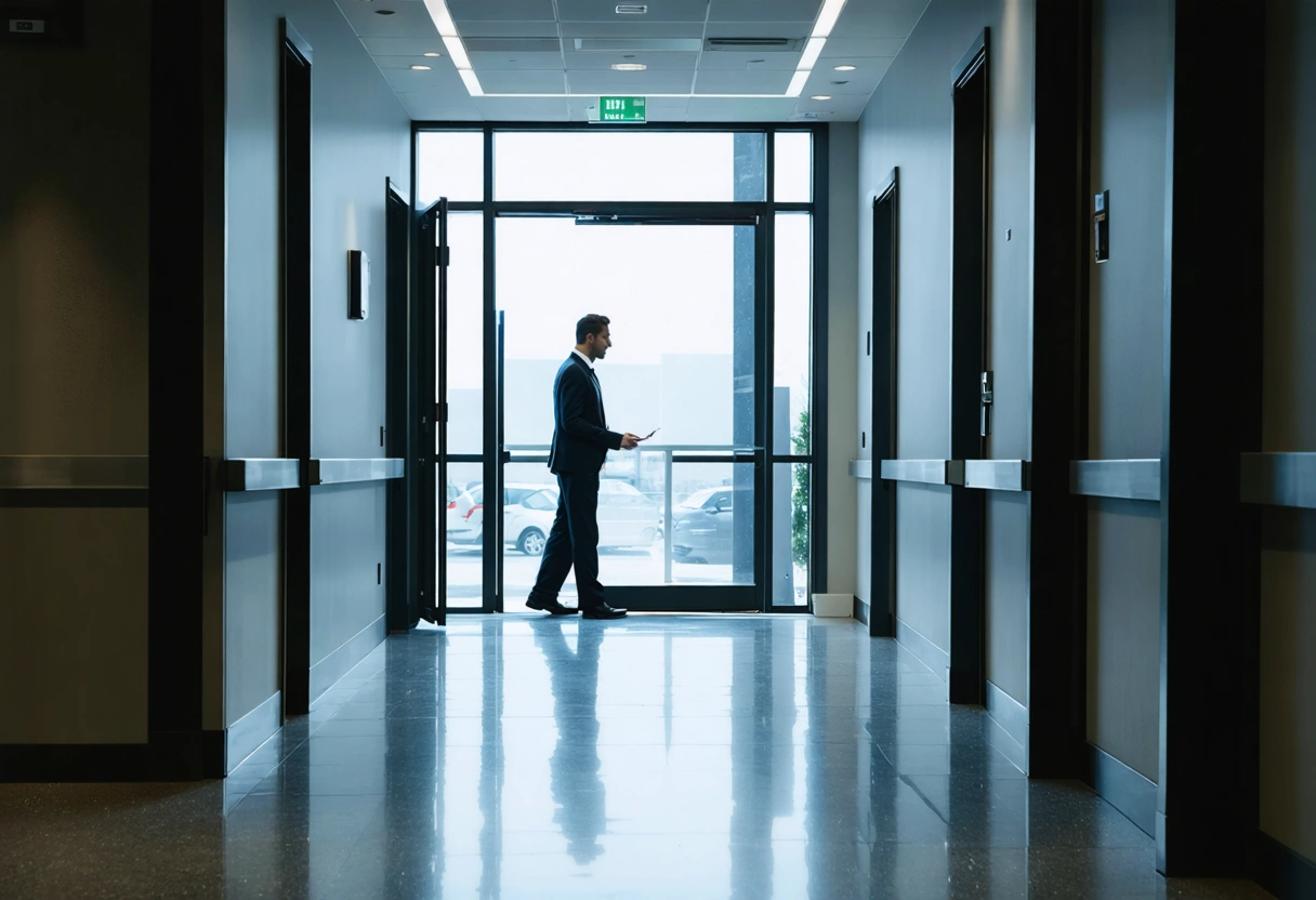 Security professional analyzing doorway and parking lot camera sightlines