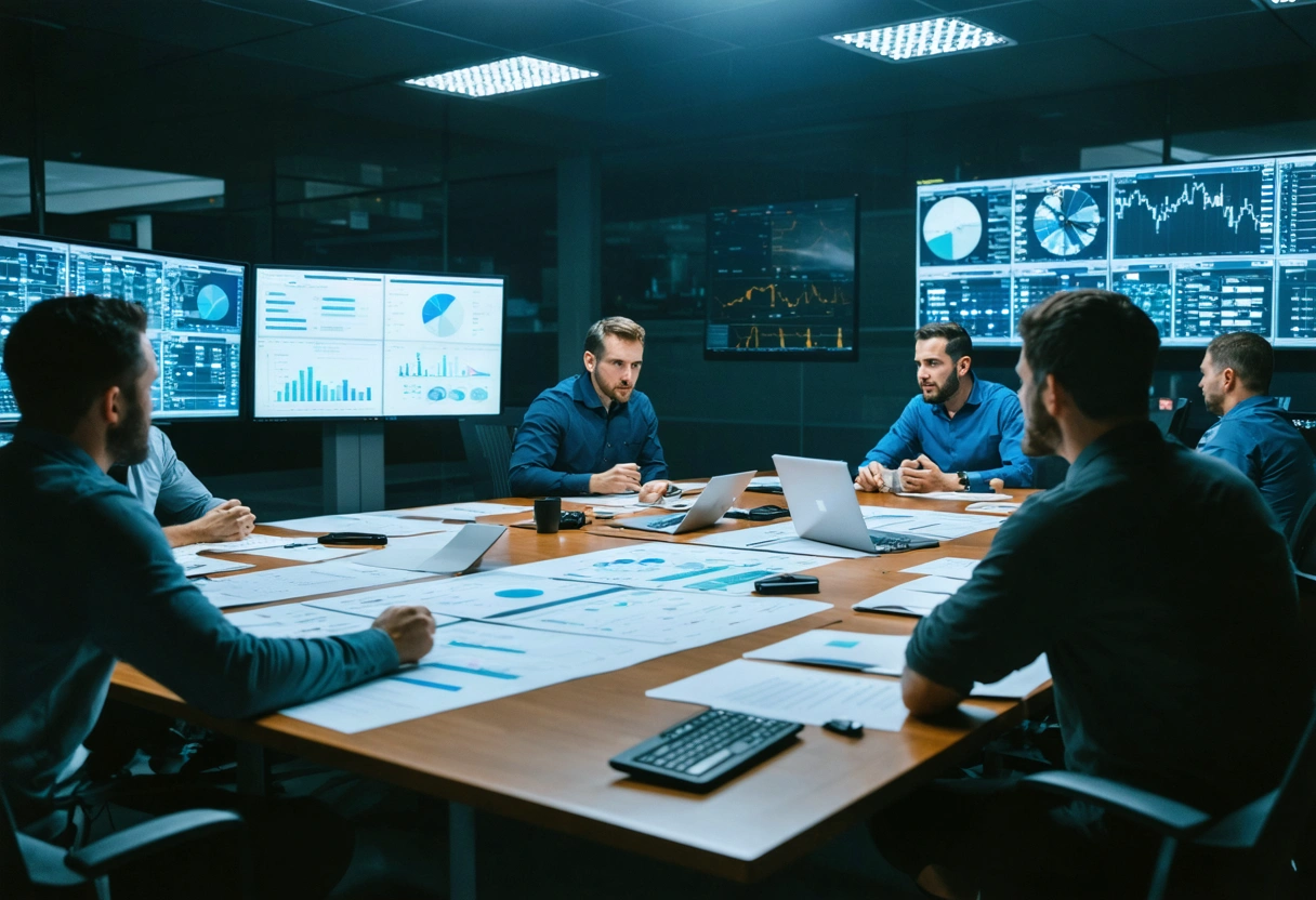 Team reviewing incident response metrics in secure operations room